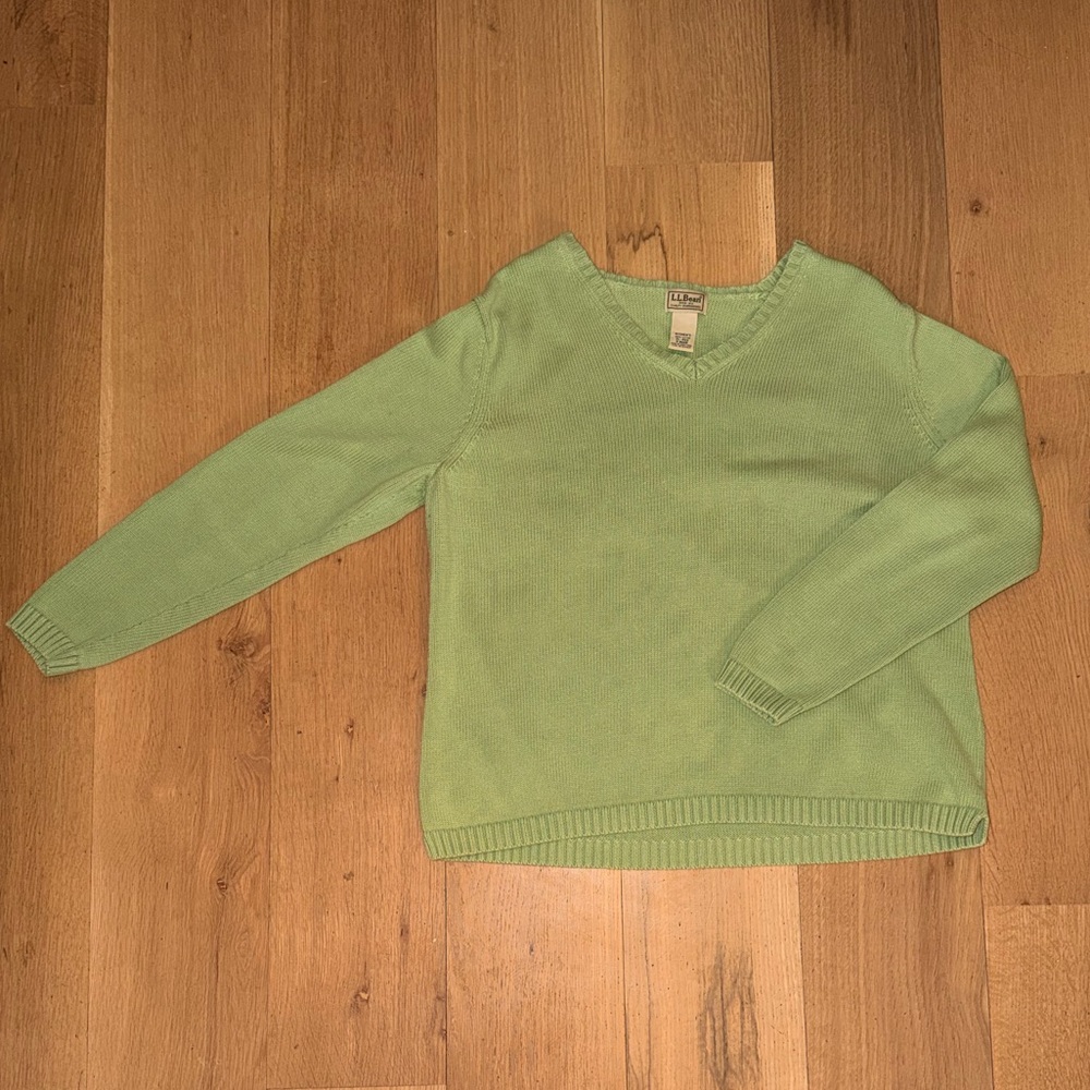 L.L. Bean Women’s Cotton V-Neck Sweater XL Green Knit Pullover